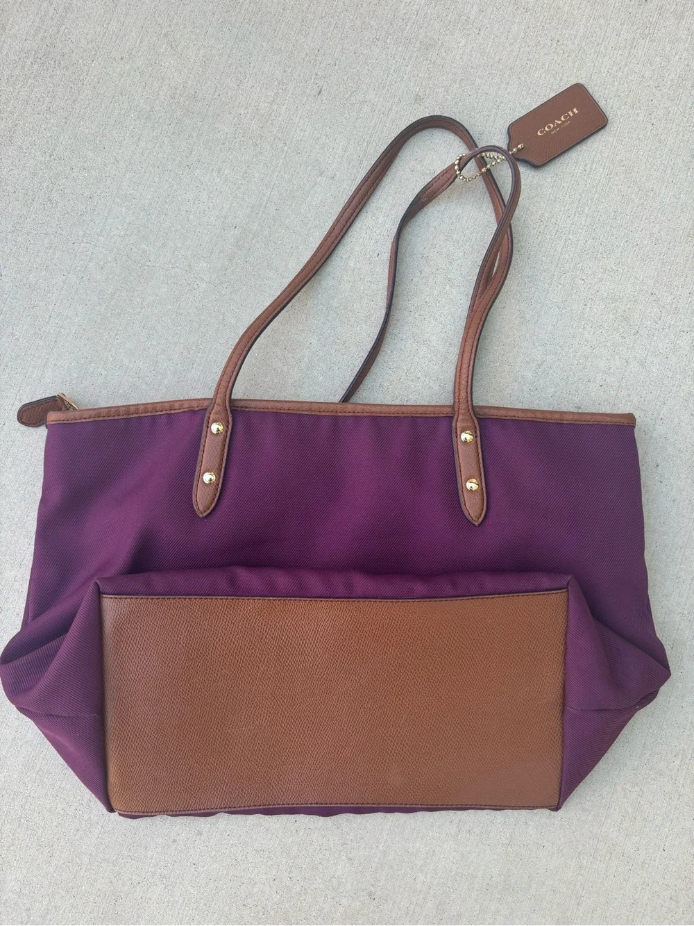 Coach Sawyer Purple Tote Bag with Brown Trim